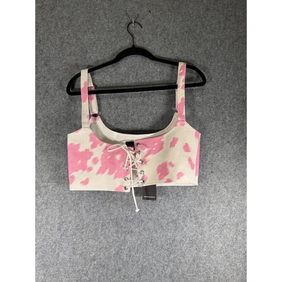 Vanessa Mooney Top‎ Women Large Pink Animal Print Tie Front Cropped Vacation NWt - Picture 2 of 9